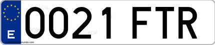 Ejemplo de matrícula de coche ordinaria 0021 FTR