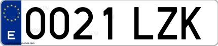 Ejemplo de matrícula española 0021 LZK