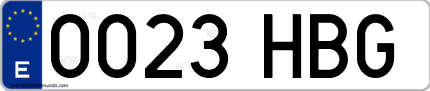 Ejemplo de matrícula de coche ordinaria 0023 HBG