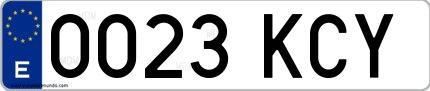 Ejemplo de matrícula española 0023 KCY