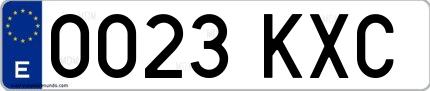 Ejemplo de matrícula española 0023 KXC