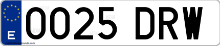 Ejemplo de matrícula de coche ordinaria 0025 DRW