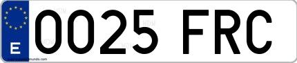 Ejemplo de matrícula española 0025 FRC