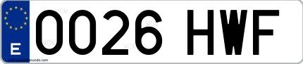Ejemplo de matrícula española 0026 HWF