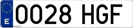 Ejemplo de matrícula de coche ordinaria 0028 HGF
