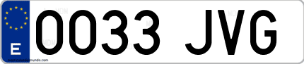 Ejemplo de matrícula de coche ordinaria 0033 JVG