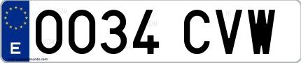 Ejemplo de matrícula española 0034 CVW