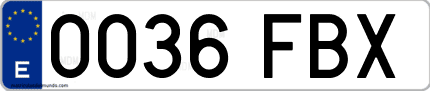 Ejemplo de matrícula de coche ordinaria 0036 FBX