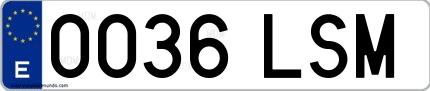 Ejemplo de matrícula española 0036 LSM