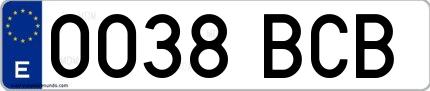 Ejemplo de matrícula española 0038 BCB