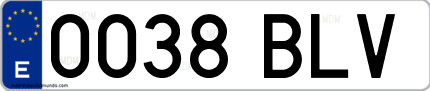 Ejemplo de matrícula de coche ordinaria 0038 BLV