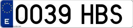 Ejemplo de matrícula de coche ordinaria 0039 HBS