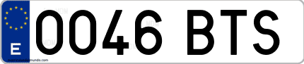 Ejemplo de matrícula de coche ordinaria 0046 BTS