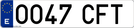 Ejemplo de matrícula de coche ordinaria 0047 CFT