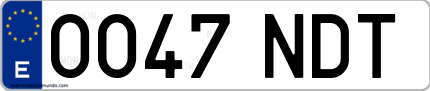 Ejemplo de matrícula de coche ordinaria 0047 NDT