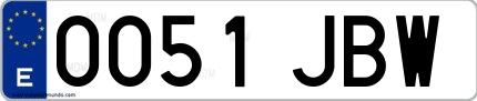 Ejemplo de matrícula española 0051 JBW