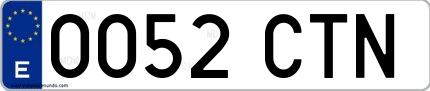 Ejemplo de matrícula española 0052 CTN