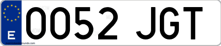 Ejemplo de matrícula de coche ordinaria 0052 JGT