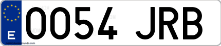 Ejemplo de matrícula de coche ordinaria 0054 JRB
