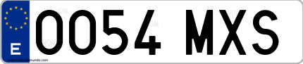 Ejemplo de matrícula de coche ordinaria 0054 MXS