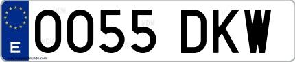 Ejemplo de matrícula de coche ordinaria 0055 DKW