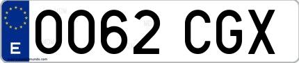 Ejemplo de matrícula española 0062 CGX
