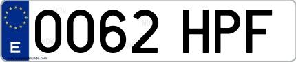 Ejemplo de matrícula española 0062 HPF