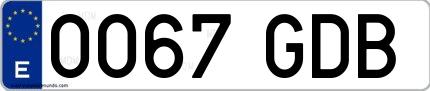 Ejemplo de matrícula de coche ordinaria 0067 GDB