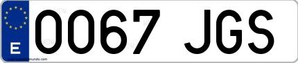 Ejemplo de matrícula de coche ordinaria 0067 JGS