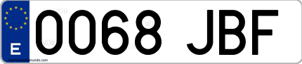 Ejemplo de matrícula de coche ordinaria 0068 JBF