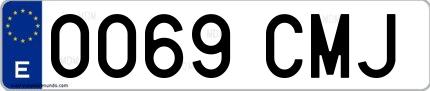 Ejemplo de matrícula española 0069 CMJ