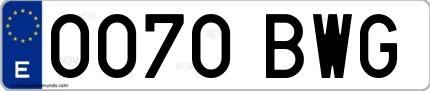 Ejemplo de matrícula española 0070 BWG