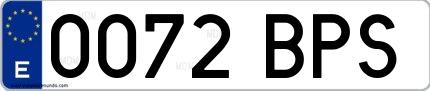 Ejemplo de matrícula española 0072 BPS