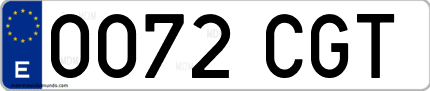 Ejemplo de matrícula de coche ordinaria 0072 CGT