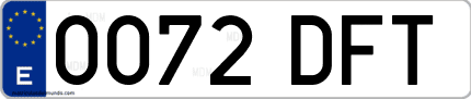 Ejemplo de matrícula de coche ordinaria 0072 DFT