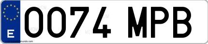 Ejemplo de matrícula española 0074 MPB