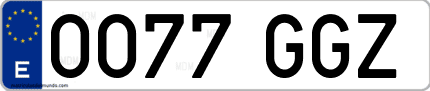 Ejemplo de matrícula de coche ordinaria 0077 GGZ