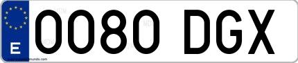 Ejemplo de matrícula española 0080 DGX