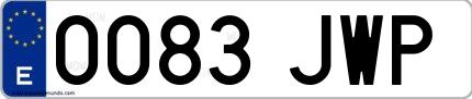 Ejemplo de matrícula española 0083 JWP