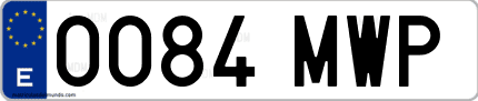 Ejemplo de matrícula de coche ordinaria 0084 MWP