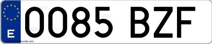 Ejemplo de matrícula española 0085 BZF