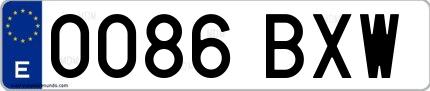Ejemplo de matrícula española 0086 BXW