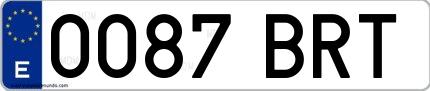 Ejemplo de matrícula española 0087 BRT