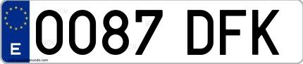 Ejemplo de matrícula española 0087 DFK