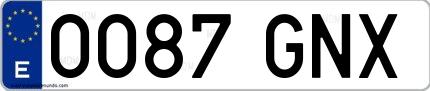 Ejemplo de matrícula española 0087 GNX