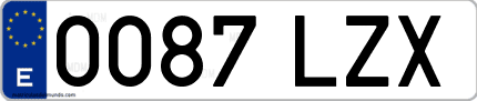 Ejemplo de matrícula de coche ordinaria 0087 LZX