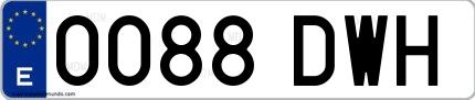 Ejemplo de matrícula española 0088 DWH