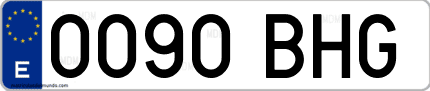 Ejemplo de matrícula de coche ordinaria 0090 BHG