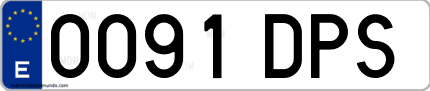 Ejemplo de matrícula de coche ordinaria 0091 DPS
