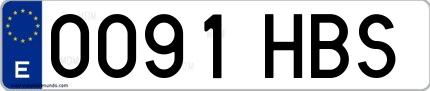 Ejemplo de matrícula española 0091 HBS